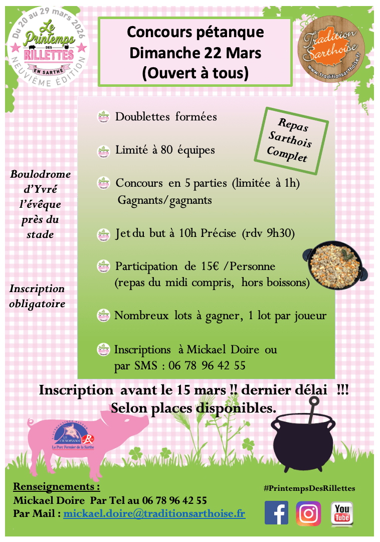 Concours de pétanque à Yvré l'Evêque le 22 mars.