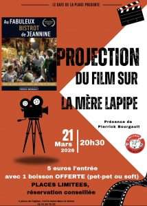 Projection du film Au Fabuleux Bistrot de la Mère Lapipe, 21 mars au Café de St Mars la Brière