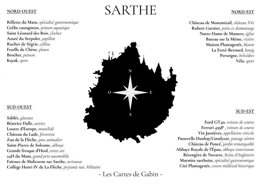 Légende de la Carte de Gabi consacrée à la Sarthe
